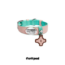 Cheerful Cowhide Leather Dog Collar – Blush Pink & Mint