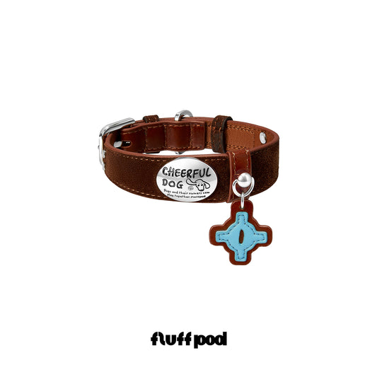 Cheerful Cowhide Leather Dog Collar – Cocoa Brown