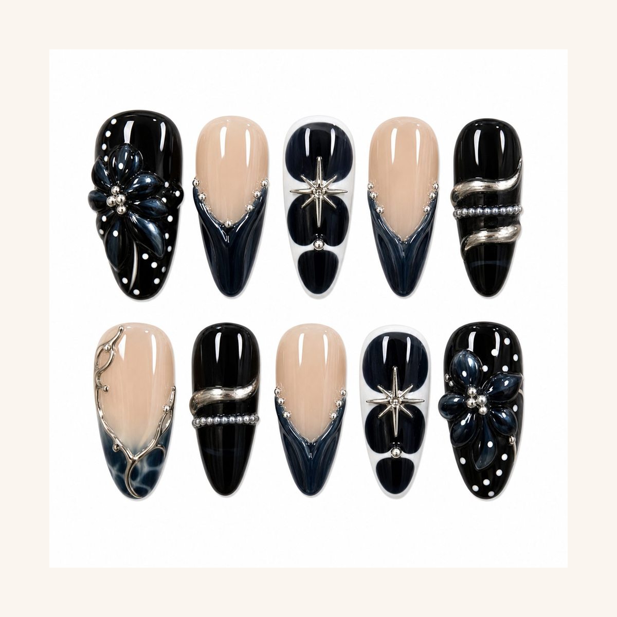 Dooby Dooby Black Pearl Night Press-On Nails cream clean nail product image