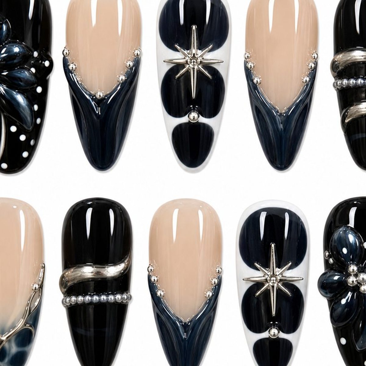 Dooby Dooby Black Pearl Night Press-On Nails detail clean nail product image