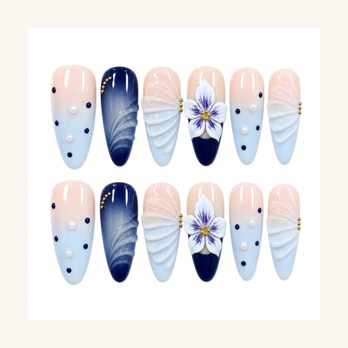 Dooby Dooby Blue Orchid Dream Press-On Nails cream clean nail product image