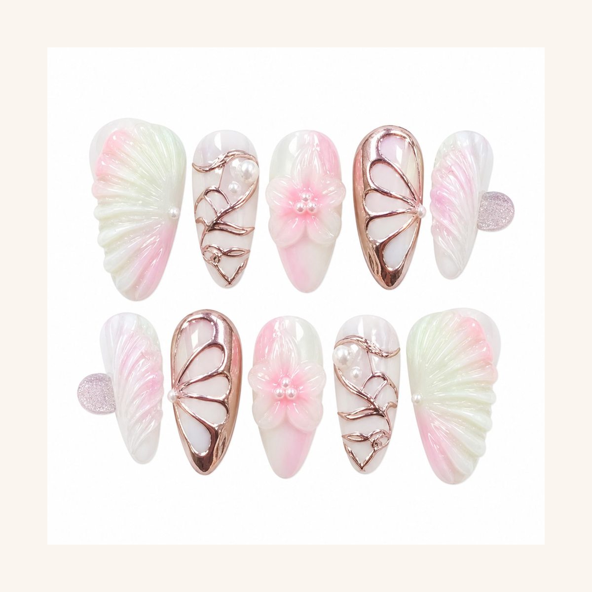 Dooby Dooby Blush Petal French Press-On Nails cream clean nail product image