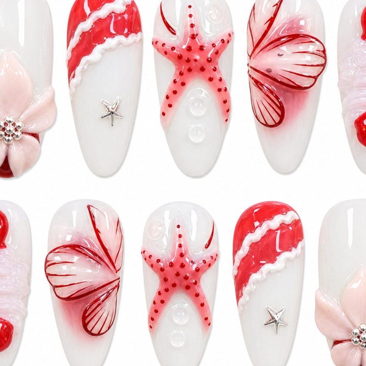 Dooby Dooby Cherry Ribbon French Press-On Nails detail clean nail product image