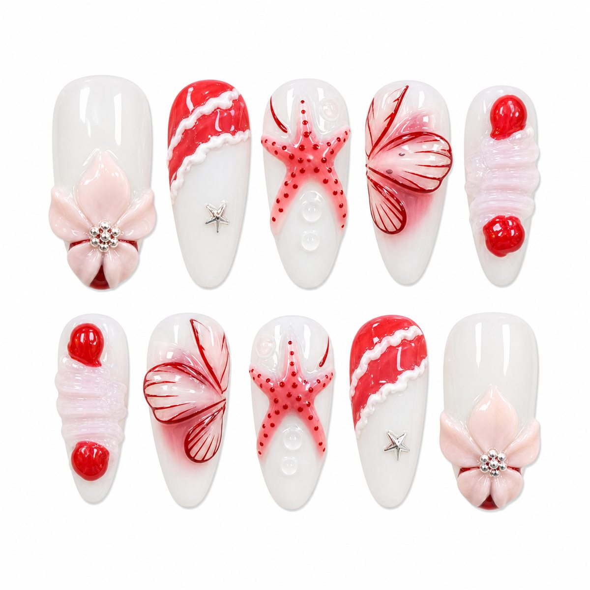 Dooby Dooby Cherry Ribbon French Press-On Nails compressed clean white background product image