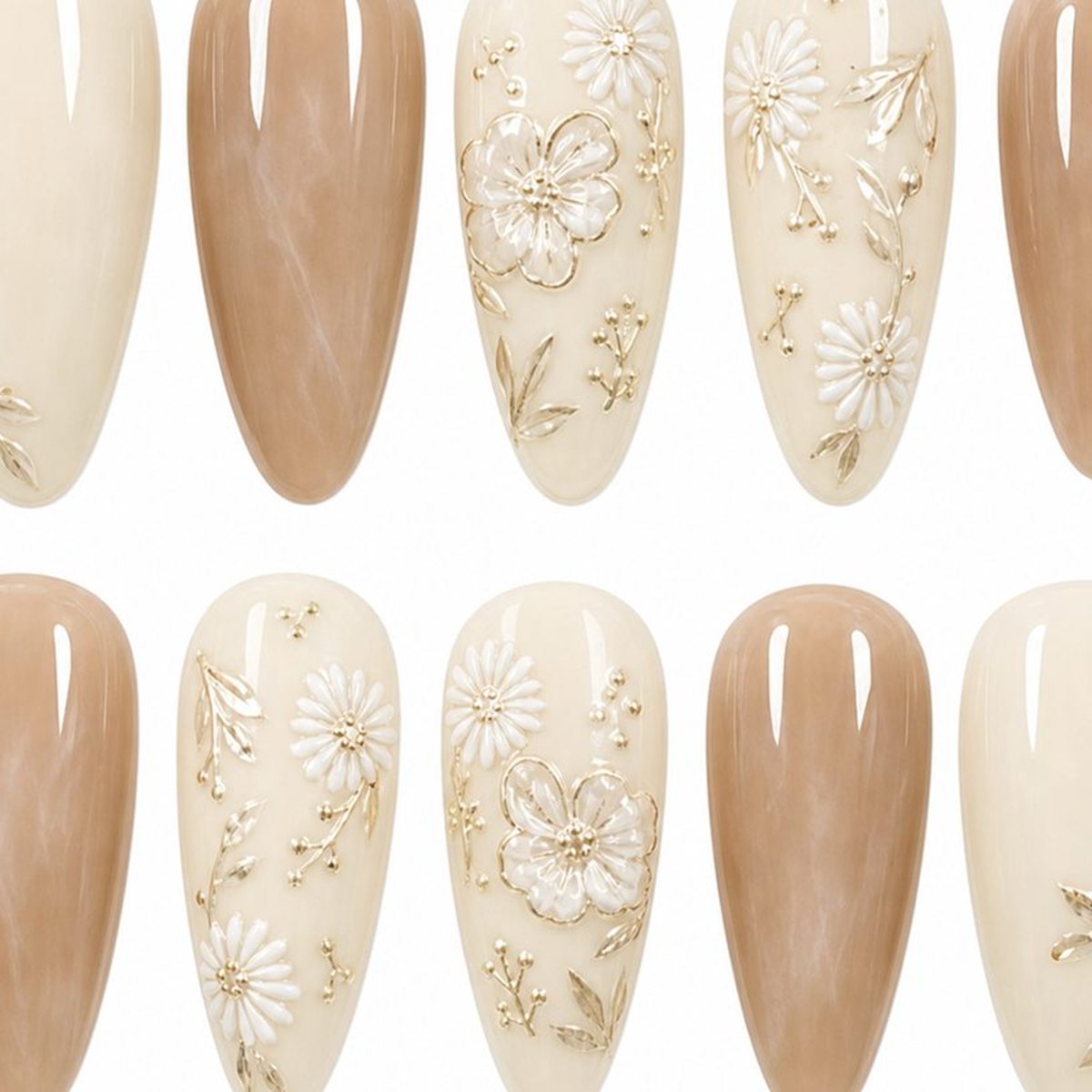 Dooby Dooby Cream Marble Nude Press-On Nails detail clean nail product image