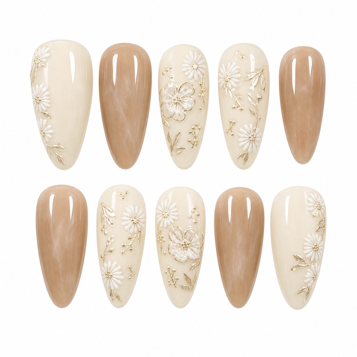 Dooby Dooby Cream Marble Nude Press-On Nails compressed clean white background product image