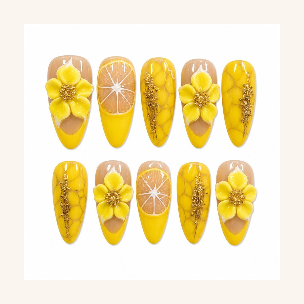 Dooby Dooby Lemon Daisy Pop Press-On Nails cream clean nail product image