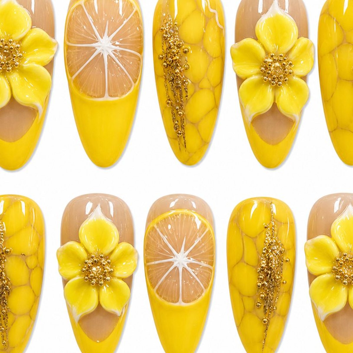 Dooby Dooby Lemon Daisy Pop Press-On Nails detail clean nail product image