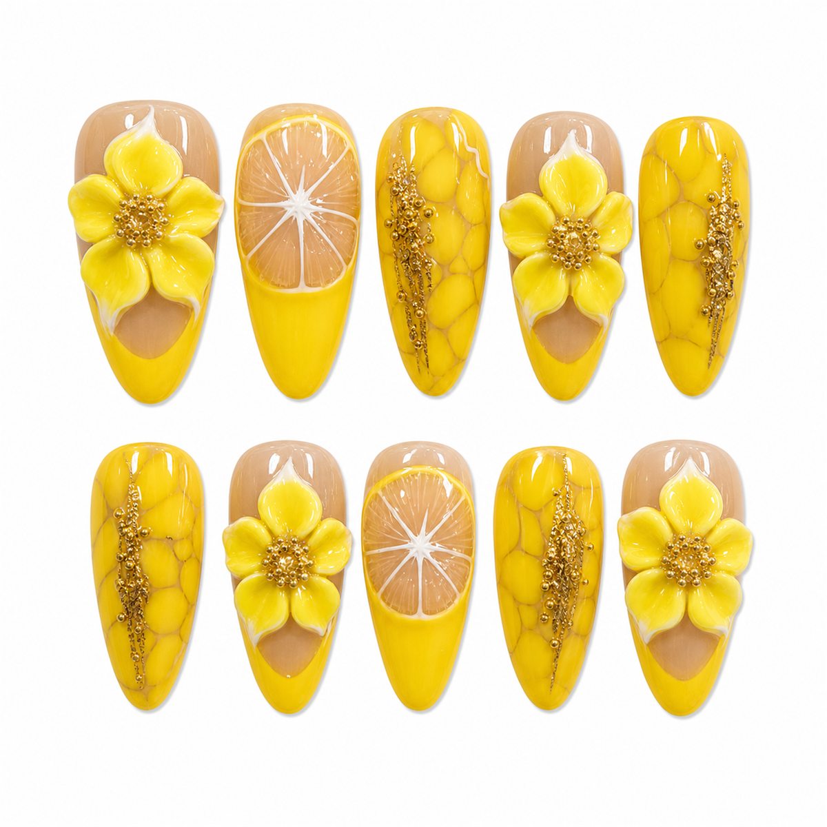 Dooby Dooby Lemon Daisy Pop Press-On Nails compressed clean white background product image