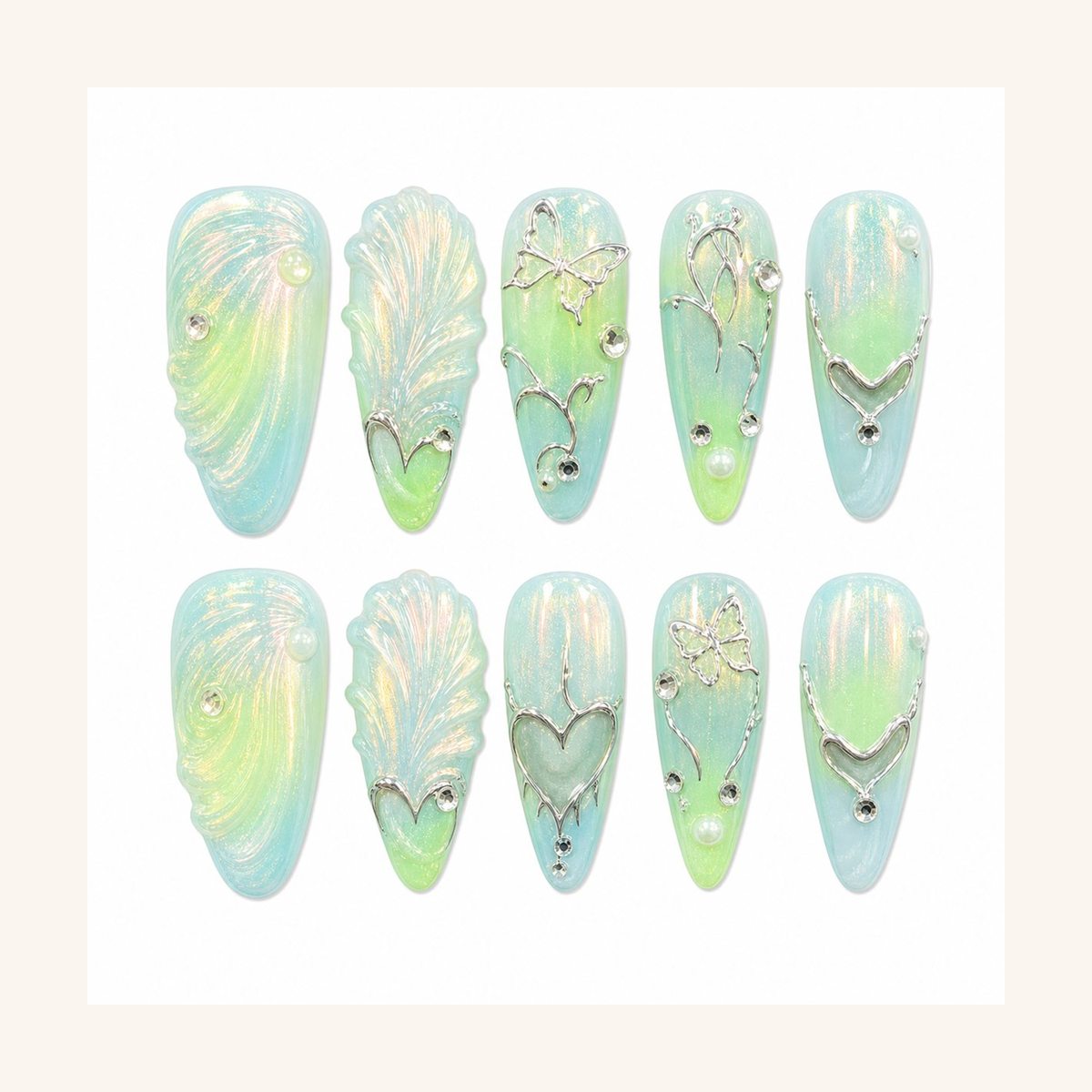 Dooby Dooby Lime Aura Garden Press-On Nails cream clean nail product image