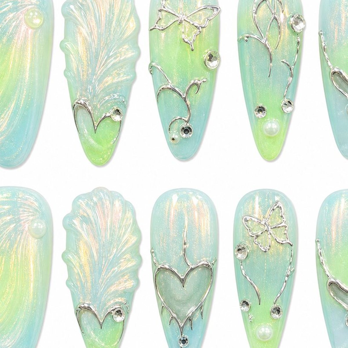 Dooby Dooby Lime Aura Garden Press-On Nails detail clean nail product image