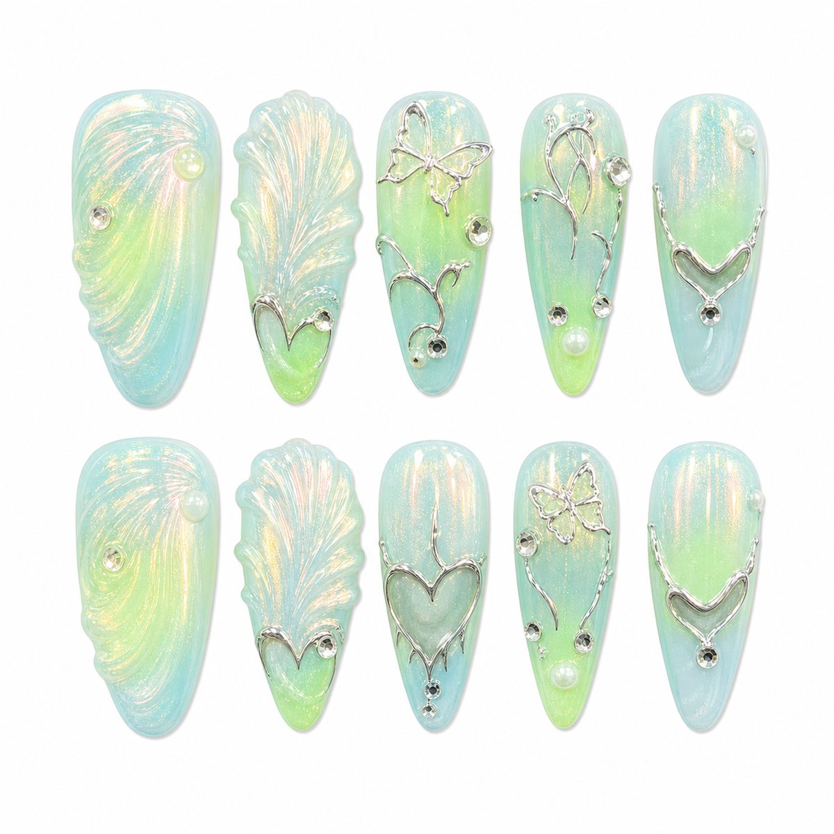 Dooby Dooby Lime Aura Garden Press-On Nails compressed clean white background product image