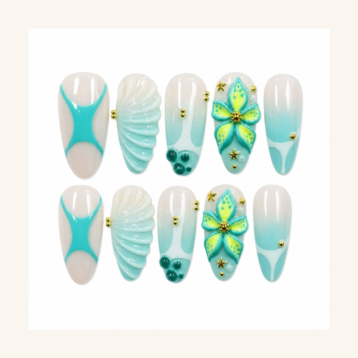 Dooby Dooby Mint Clover Glow Press-On Nails cream clean nail product image