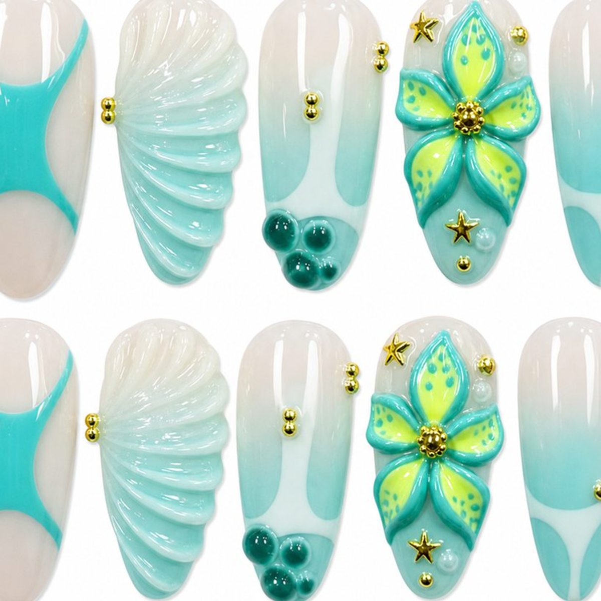 Dooby Dooby Mint Clover Glow Press-On Nails detail clean nail product image