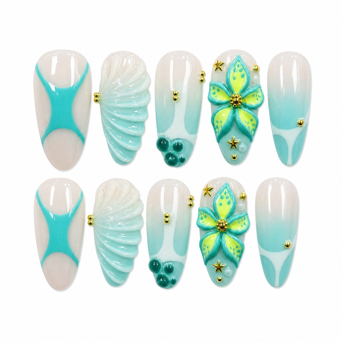 Dooby Dooby Mint Clover Glow Press-On Nails compressed clean white background product image