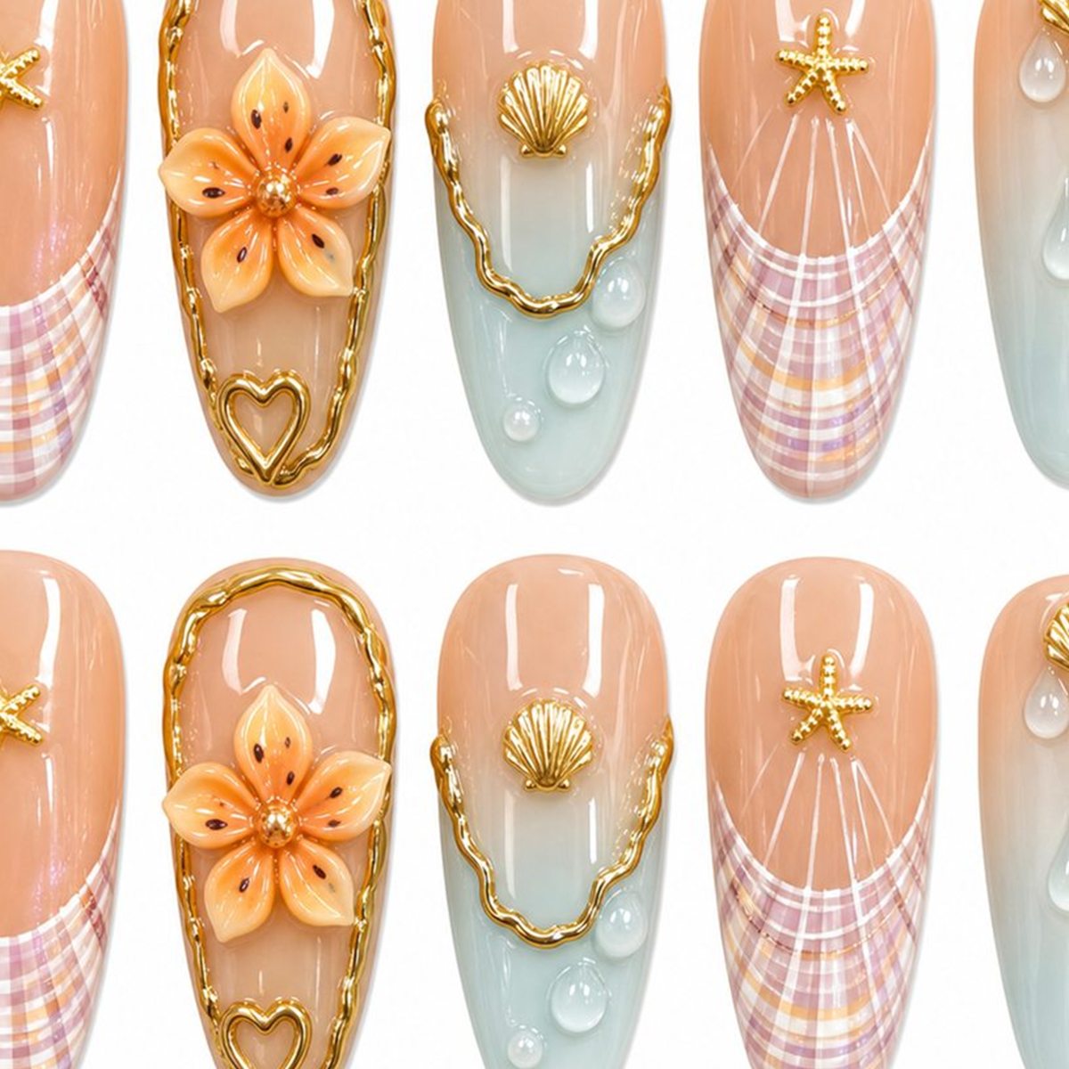 Dooby Dooby Orange Blossom Nude Press-On Nails detail clean nail product image