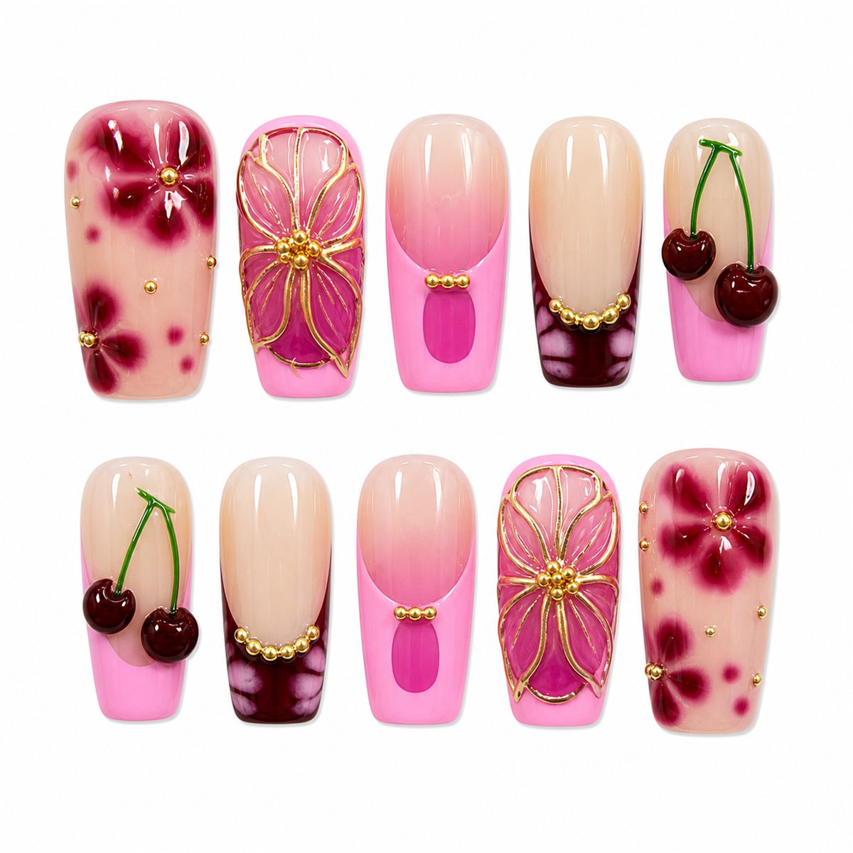 Dooby Dooby Pink Cherry Bloom Press-On Nails compressed clean white background product image