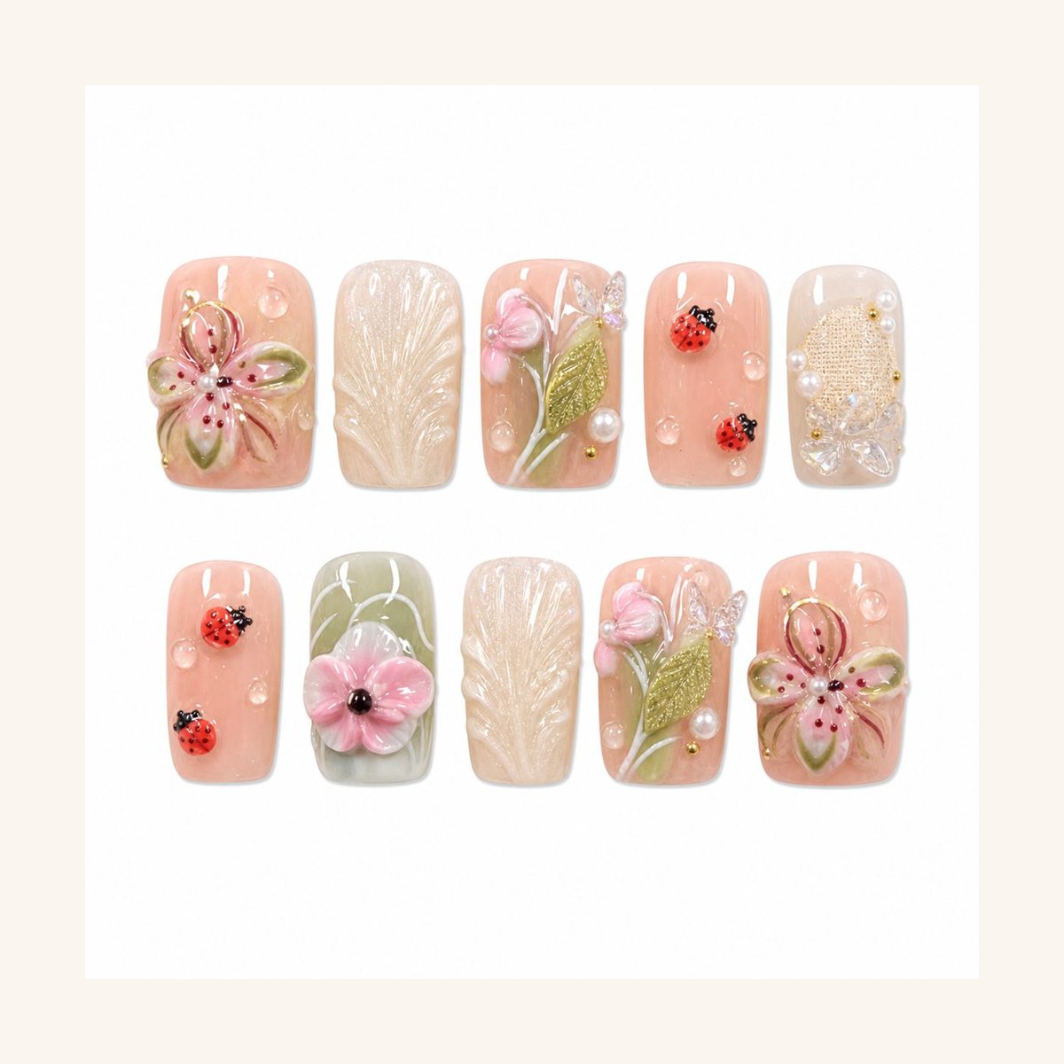 Dooby Dooby Pink Shell Bloom Press-On Nails cream clean nail product image