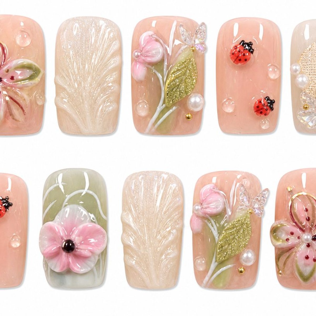 Dooby Dooby Pink Shell Bloom Press-On Nails detail clean nail product image
