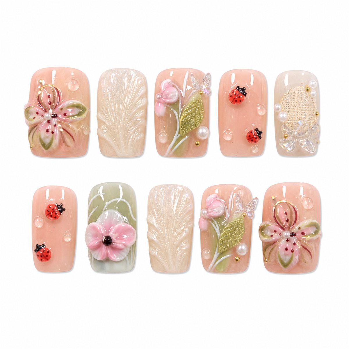 Dooby Dooby Pink Shell Bloom Press-On Nails compressed clean white background product image