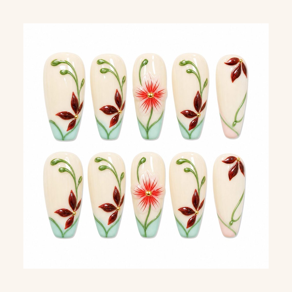 Dooby Dooby White Lily Garden Press-On Nails cream clean nail product image