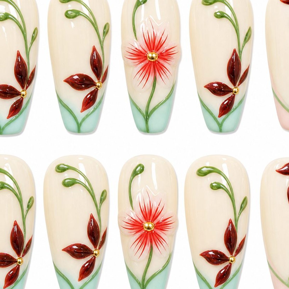 Dooby Dooby White Lily Garden Press-On Nails detail clean nail product image