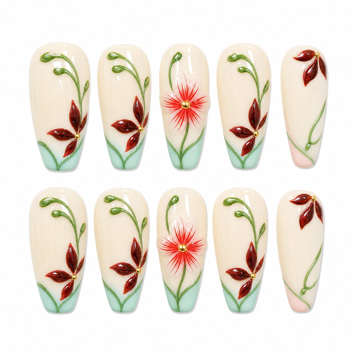 Dooby Dooby White Lily Garden Press-On Nails compressed clean white background product image