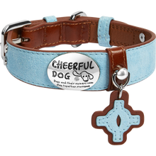Coastal Blue genuine cowhide leather dog collar by Fluff & Pod