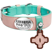 Blush Pink and Mint genuine cowhide leather dog collar by Fluff & Pod