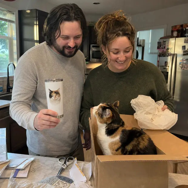 Olivia and Ben's calico cat tumbler